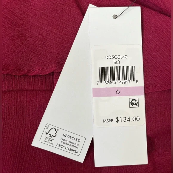 DKNY V-Neck Ruffled High-Low Hem burgundy dress size:6 - Picture 12 of 16